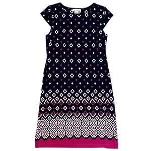 Liz Claiborne Diamond Print Career Dress‎ Work Office Casual Navy Pink S